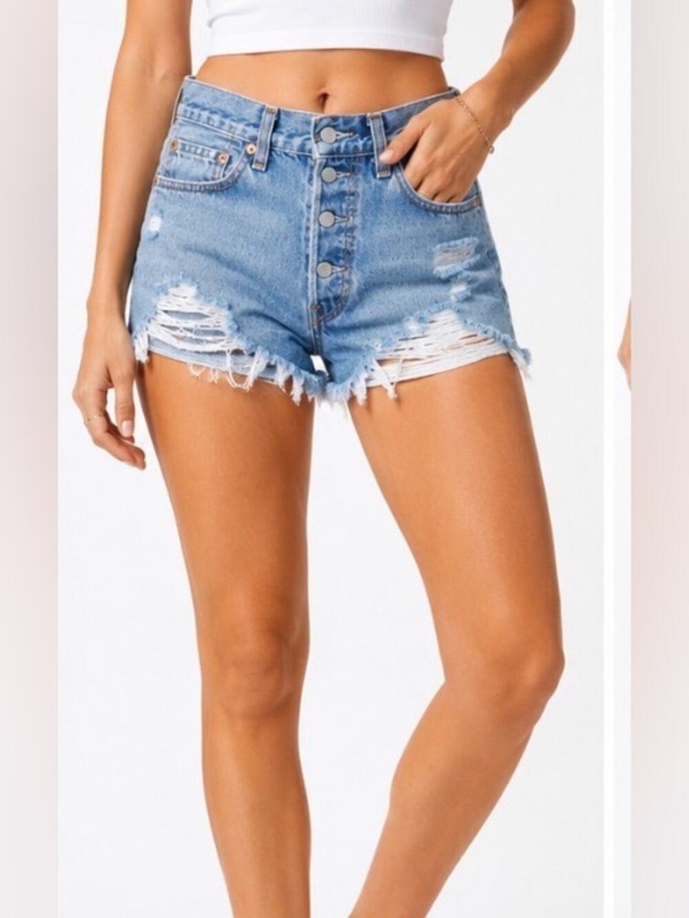 Levi’s 501 Original Distressed Cutoff Denim Shorts Size 27 Button Fly Raw Hem